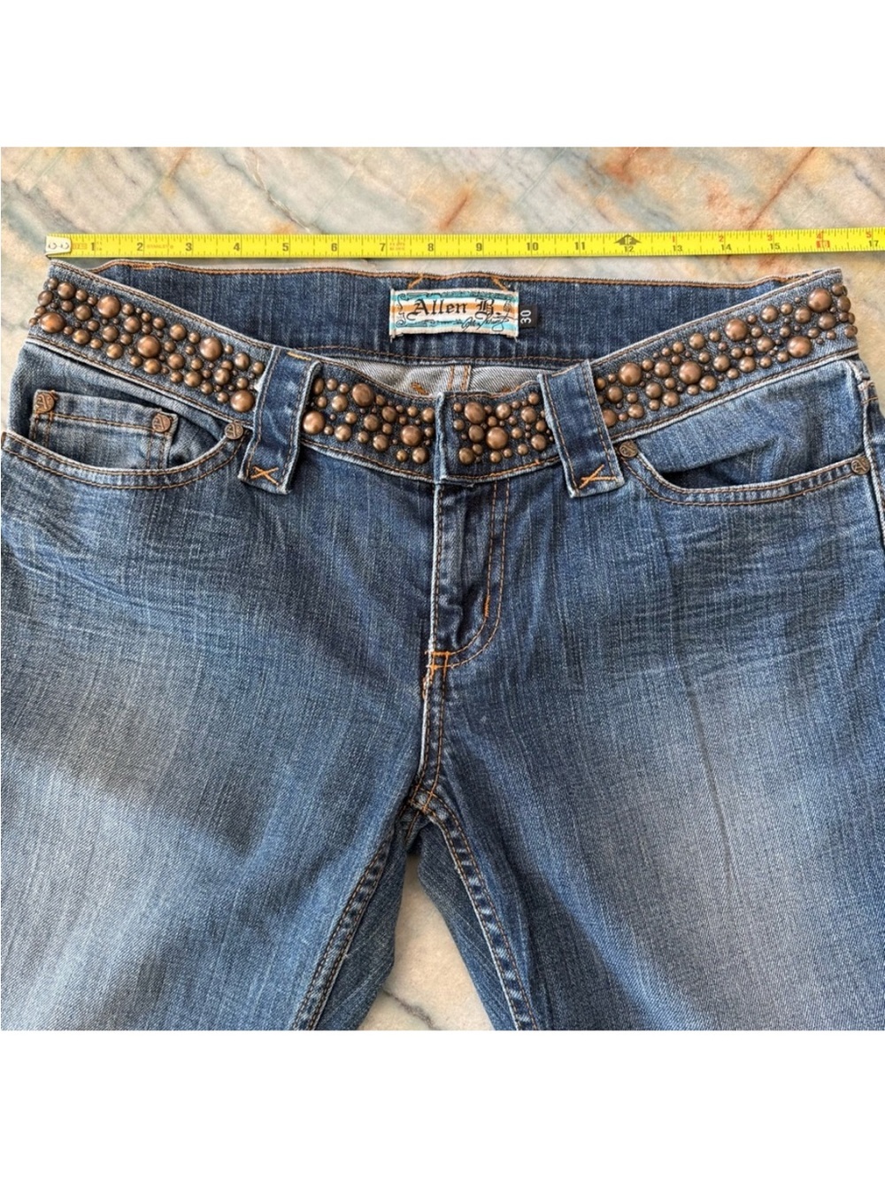 Y2K Allen B Low Rise Flair Jeans with Brass Waistband - Picture 2 of 5